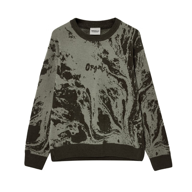 杰克·琼斯（JACK&JONES）男装25年秋冬季毛衣男士雪尼尔亲肤水墨风宽松休闲满印针织打底衫 E06黑橄榄 L （180）