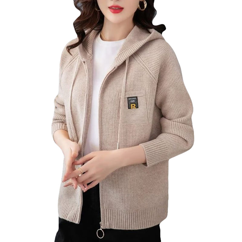 红蜻蜓卫衣女连帽毛衣外套女2026年春季秋季新款带帽针织开衫女外搭女装 酒红色长袖 均码 （适合80-145斤）