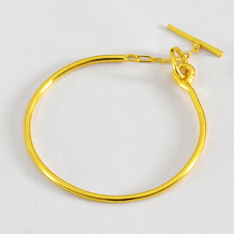 匠蕴黄金手镯女足金999新款光面开口细款贵妃镯实心ot扣素圈送礼 金重