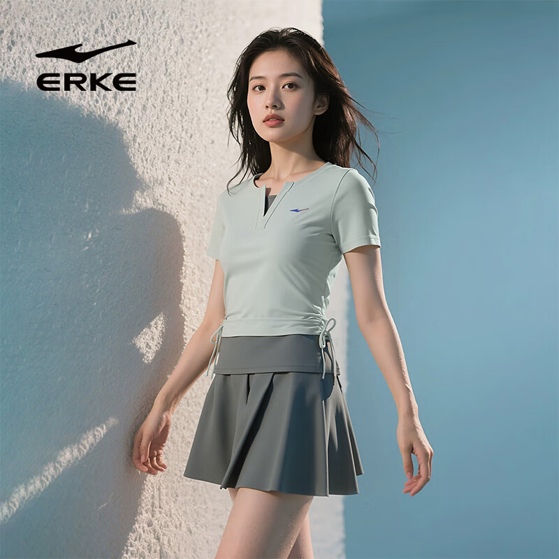鸿星尔克（ERKE）泳衣女分体裙式保守微胖女孩显瘦运动泡温泉大码泳装