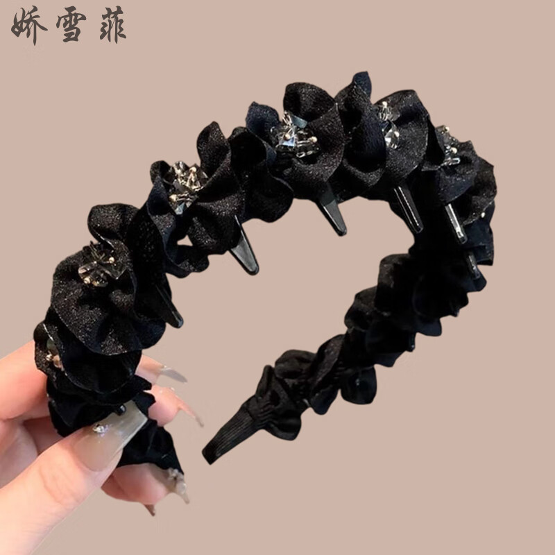 娇雪菲褶皱水晶发箍  高级感外出洗脸头饰高颅顶带齿头箍碎发学生发卡