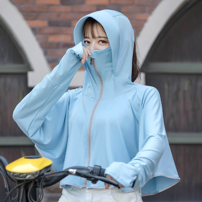 蕉下皇后防曬衣女夏季新款防紫外線透氣防曬罩衫冰絲防曬服騎車開衫 小帽檐-藍(lán)色 L 80-130斤