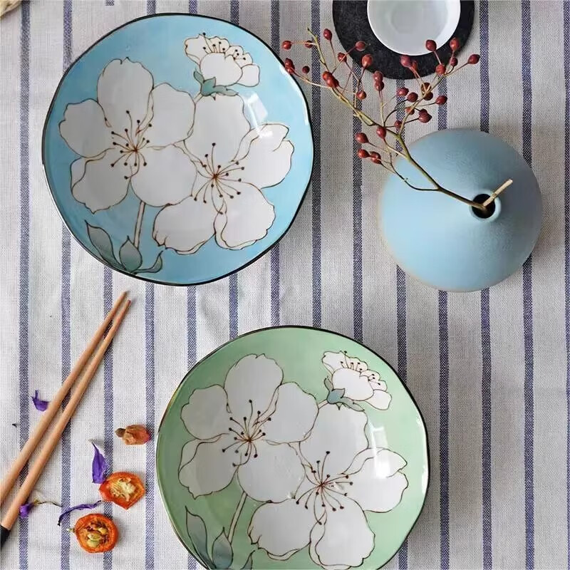 Nature Living日本进口美浓烧樱花系列陶瓷饭碗釉下彩创意散件餐具微波炉可用 5.8英寸蓝樱花多用碗 | 319136