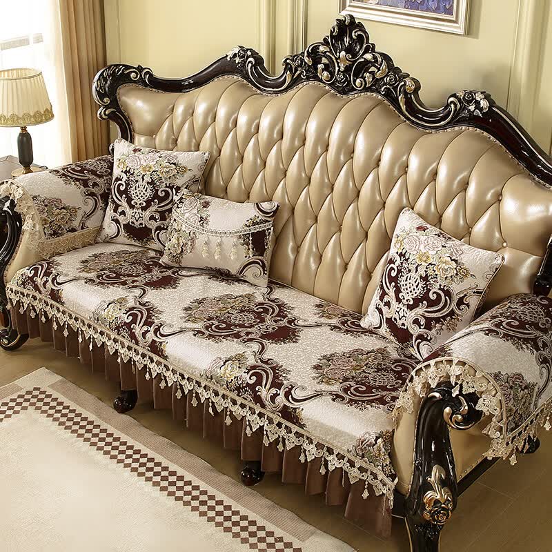 索菲娜欧式沙发垫坐垫四季通用沙发垫布高级感防滑皮沙发垫子定制靠背巾 YBN素锦华庭-咖色(雪尼尔) 扶手巾48*55cm一片(尺寸不含花边)