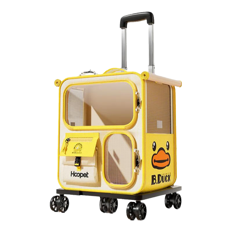 華元寵具（hoopet）貓包外出便攜拉桿箱貓咪背包寵物雙肩包坐車神器狗狗大容量行李箱 【帶拉桿】雙肩透氣包（米黃）