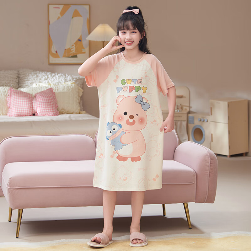女童睡衣夏季纯棉薄款短袖儿童睡裙夏款2025新款女孩公主风家居服 30114 100 【8码】 100-110CM 30-40斤