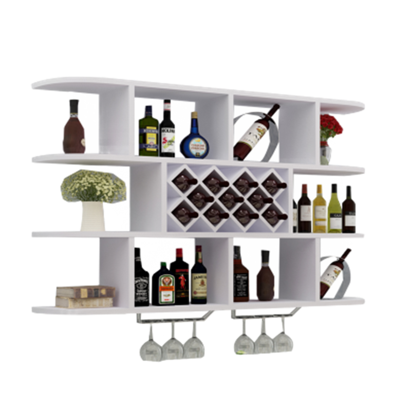 超益嘉 现代简约壁挂酒柜墙上悬挂吊柜菱形酒格餐厅挂壁挂酒柜式红酒柜 柚木色1.2米长8个酒格