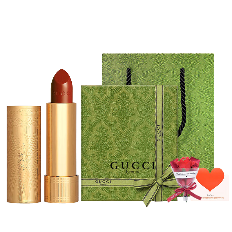 古馳（GUCCI）口紅絨霧啞光505唇釉208化妝品套裝唇釉情人節(jié)禮物送女生女友禮盒 【熱賣】華緞口紅 505#焦糖紅栗