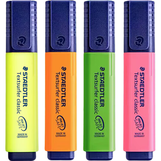 施德樓(STAEDTLER)熒光筆彩色筆記重點(diǎn)標(biāo)記筆辦公學(xué)生用手賬筆1-5mm 經(jīng)典四色套裝