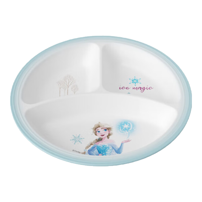 希爾(SHALL)冰雪奇緣可愛(ài)風(fēng)兒童餐具密胺卡通餐盤(pán)寶寶防摔吃飯兒童碗套裝 圓形分隔盤(pán)