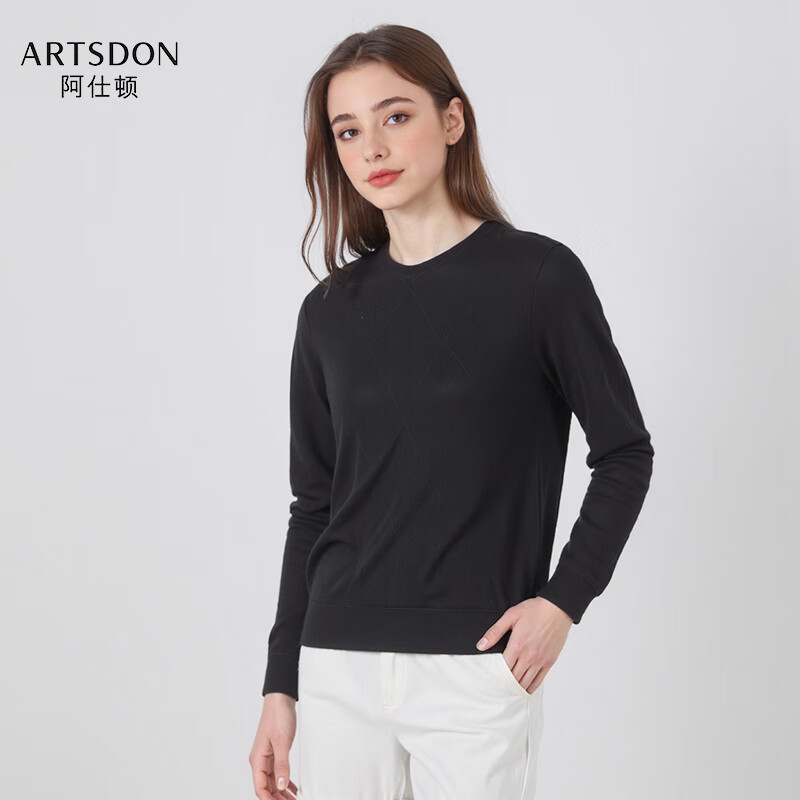 阿仕顿（ARTSDON）2025春秋新款女士时尚百搭显瘦鸡心领舒适长袖毛衫 黑色 M 推荐80-110斤