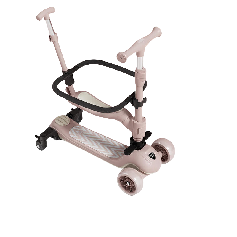 貝易滑板車兒童1-3-6-12歲多功能遛娃神器滑滑車至尊款周歲生日禮物 貝母粉六合一推桿座椅萬向輪腳踏