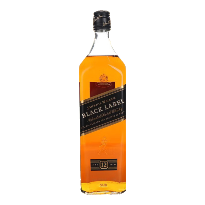 尊尼獲加（JOHNNIE WALKER）黑方黑牌 12年 蘇格蘭 調和型威士忌 1000ml 年貨送禮 裸瓶裝