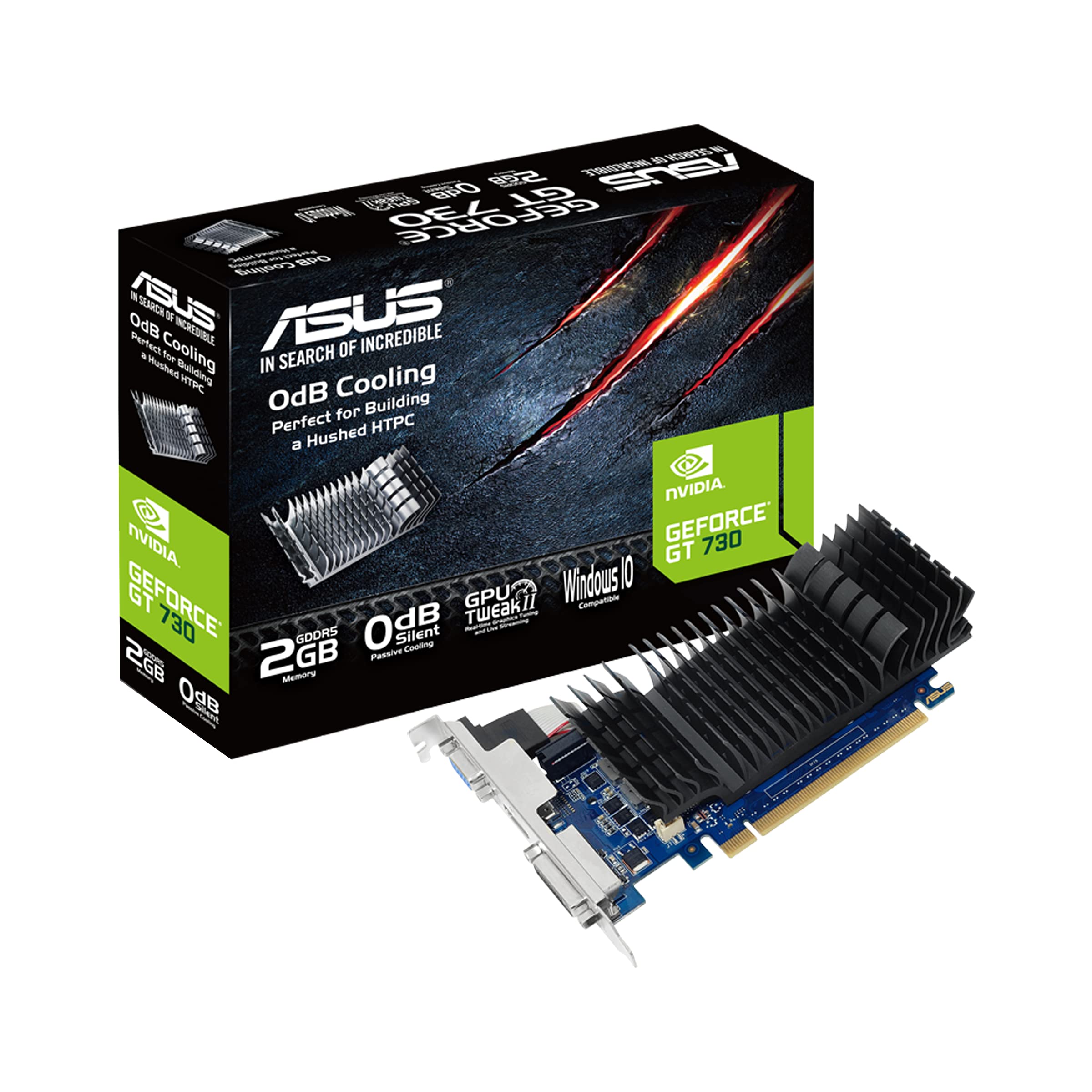 ASUS 华硕 GeForce GT 730 2GB GDDR5 低调显卡适用于静音 HTPC 构建(带 I/O 端口支架)