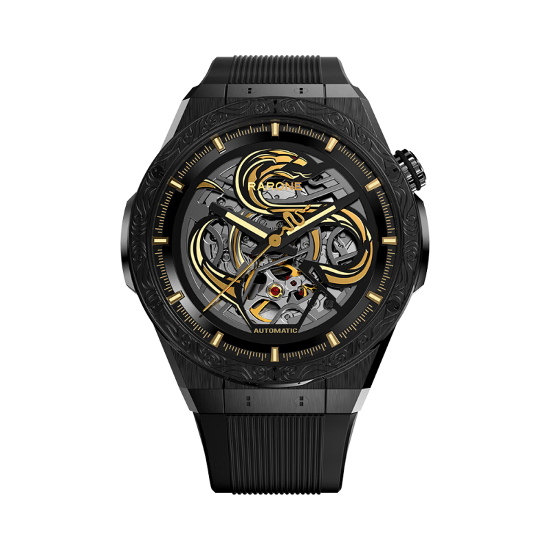 雷諾（RARONE）【情人節(jié)禮物】蛇年雙子星男士機(jī)械全自動(dòng)鏤空男士手表潮流送男生 金色