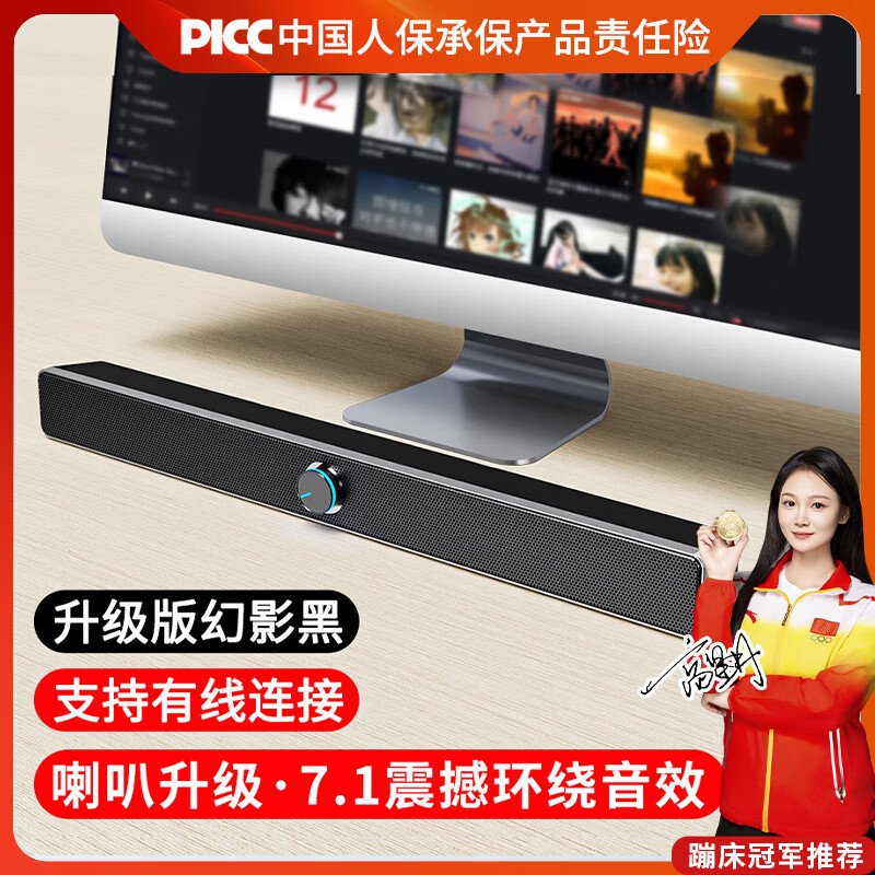 赛达音响电脑蓝牙音箱家用台式机长条多媒体喇叭笔记本手机桌面有线迷你影响 V-193升级黑【喇叭升级音质更佳