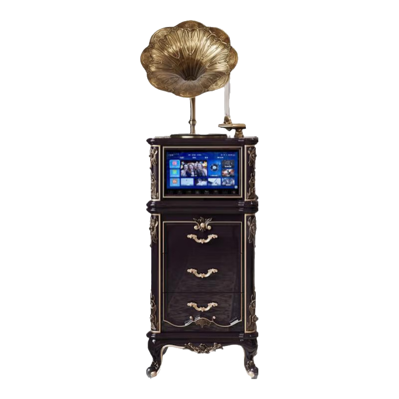 圣利納(SHENGLINA)歐式留聲機復古音箱法式高檔輕奢客廳落地擺件玄關(guān)裝飾品黑膠唱片機 黑色描金【帶智能K歌系統】