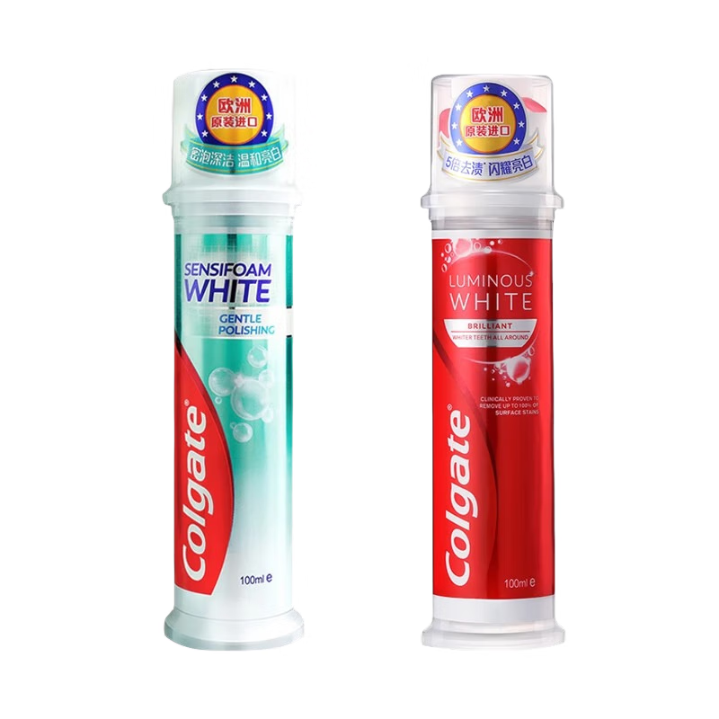 高露洁含氟牙膏直立式按压式成人全面防蛀强健牙齿进口官方正品 密泡美白+耀白