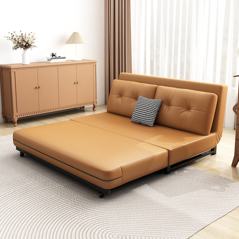 三世桃源多功能折叠沙发床坐卧两用小户型客厅阳台单双人可伸缩猫爪皮沙发 爱马仕橙（五防加厚猫抓皮） 宽0.8米（15cm海绵垫）