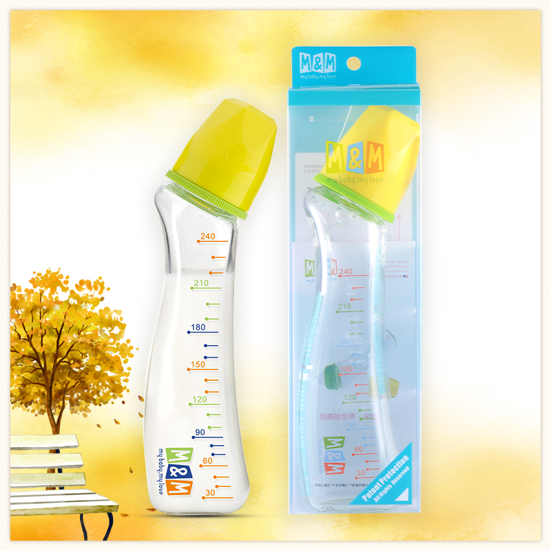 M&M弧形玻璃奶瓶 新生儿防胀气防误咽婴儿奶瓶喝水喂奶标准口径MM 经典款 150ml 【S号+M号奶嘴】