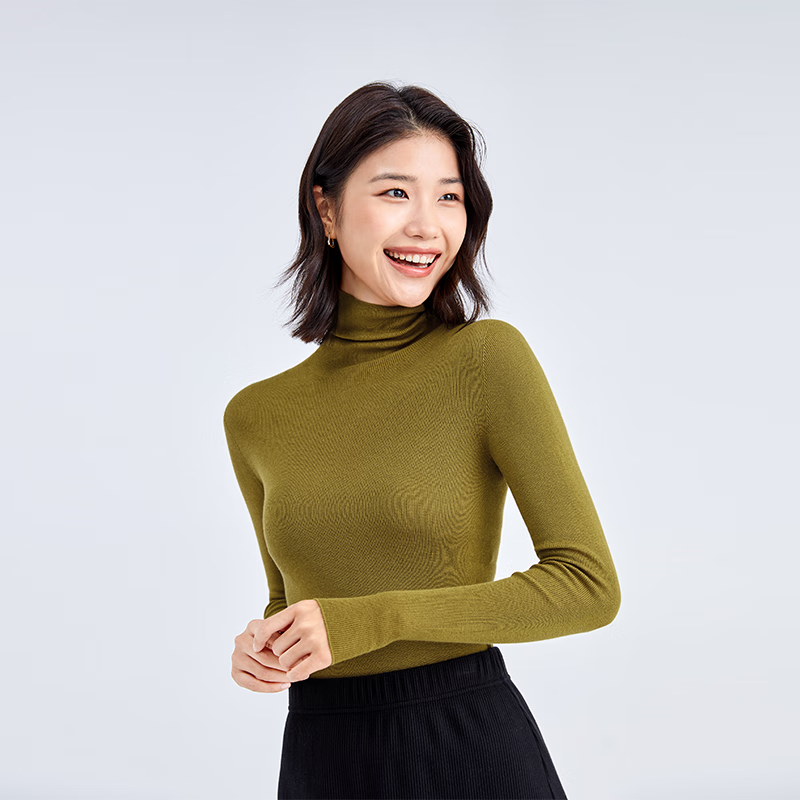 全棉时代【秒杀】女士针织衫打底衫无缝舒适修身上衣长袖 草果绿 160 草绿色 L (165)