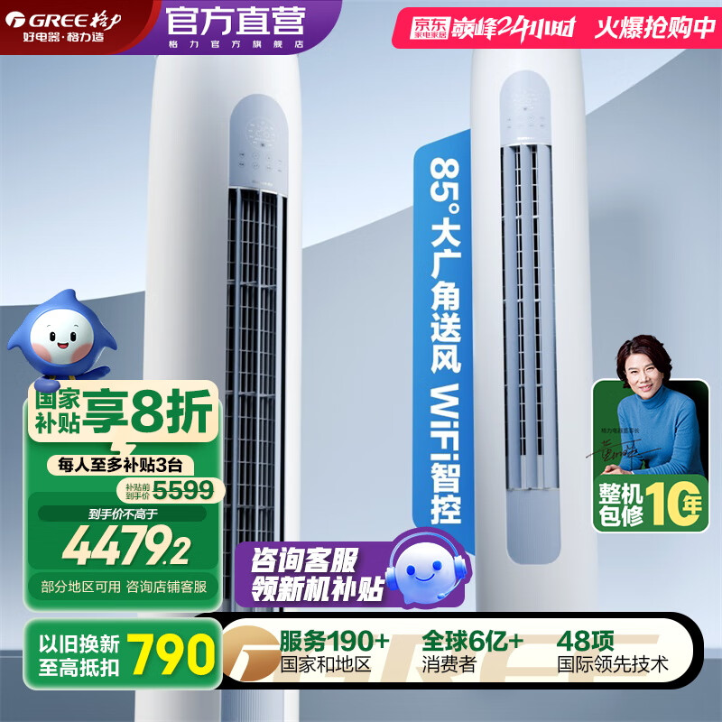 格力（GREE）空调 云逸Ⅱ 新一级能效 变频冷暖 自清洁 智能WiFi 大风量客厅立式柜机 家电国家补贴 以旧换新 2匹 一级能效 云逸柜机