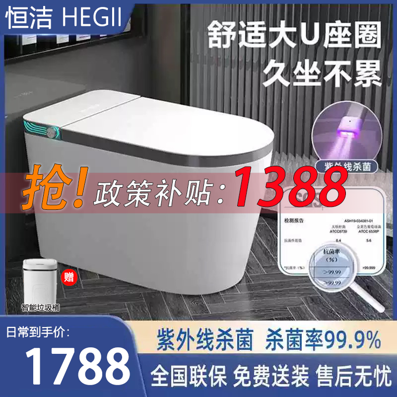 恒潔( HEGII )智能馬桶家用全自動(dòng)即熱式烘干虹吸無(wú)水壓限制一體坐便 （灰邊）標配-帶水箱-臀洗婦洗 300mm 送貨入戶(hù) 【包安裝】