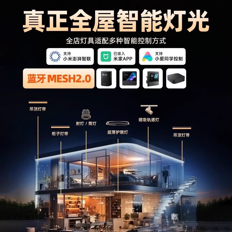 已接入米家mesh2.0智能高亮全光谱灯带双色双眼皮吊顶LED线性灯 300w智能变压器-蓝牙mesh2.0