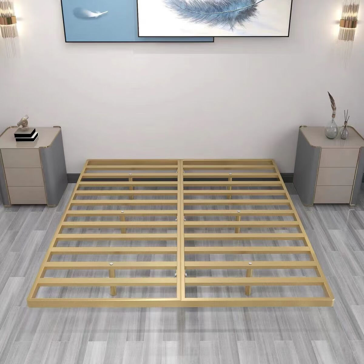 天味德 现代简约悬浮床钢架子无床头悬空床钢架公寓小户型双人悬空