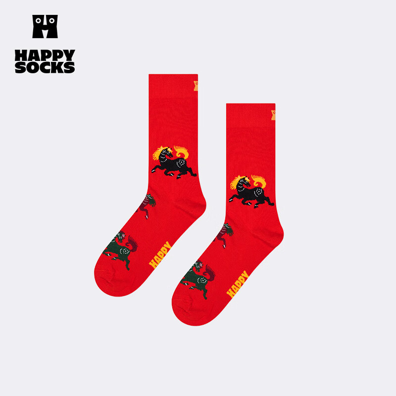 Happy Socks【25年秋冬新款】男女士潮牌时尚袜子中国元素系列ins风中筒棉袜 马到成功 均码 36-40