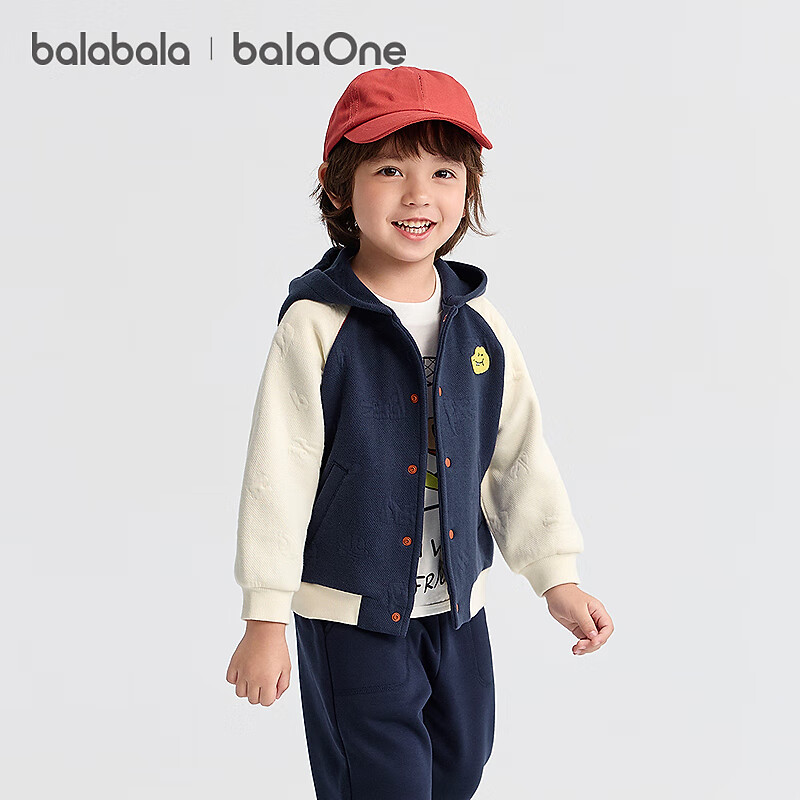 巴拉巴拉童装宝宝外套儿童上衣秋装男女童衣服复古美式提花插肩袖 深蓝80821 120