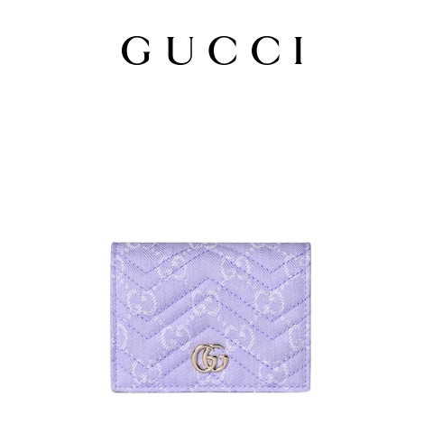 GUCCI古馳GG Marmont系列小號錢包[新款] 淺紫色和白色 均碼