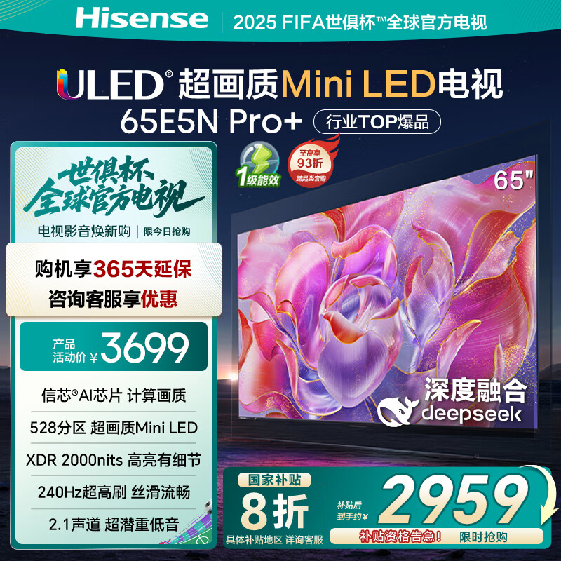 海信电视65E5N Pro+ 65英寸 DeepSeek AI电视 528分区Mini LED 高刷E5ND-PRO 以旧换新家电国家补贴20% 65英寸 65E5N PRO升级款
