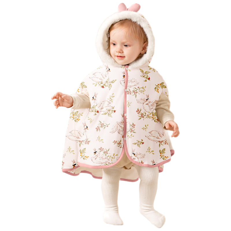 爱贝迪拉（AIBEDILA）婴儿斗篷秋冬儿童披风桑蚕丝外出女童宝宝防寒抱被M码