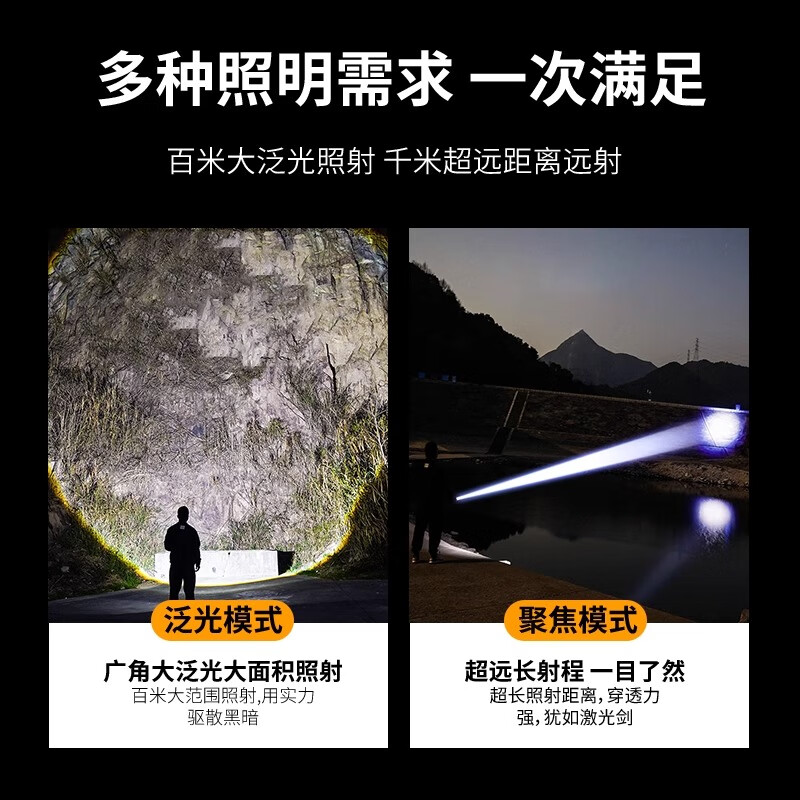 JEEP手电筒强光充电小型便携强光超亮手电筒超长续航大容量吉普手电筒 【铝合金款】续航6小时+伸缩变焦