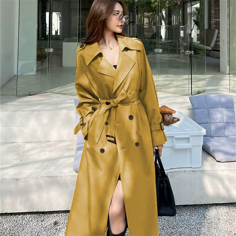 风衣外套女装2025新款春秋季英伦风中长款风衣小个子百搭大衣外套 柠檬黄 3XL
