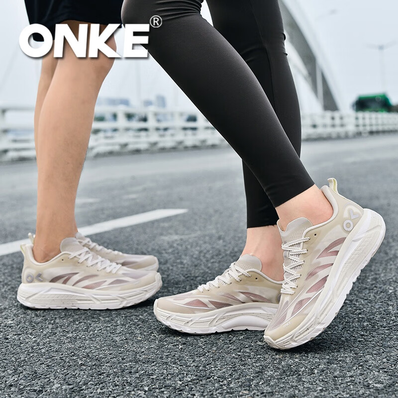 ONKE德国欧克2026年新款运动鞋男鞋透气轻便网面减震情侣休闲跑步鞋子 象牙白 38