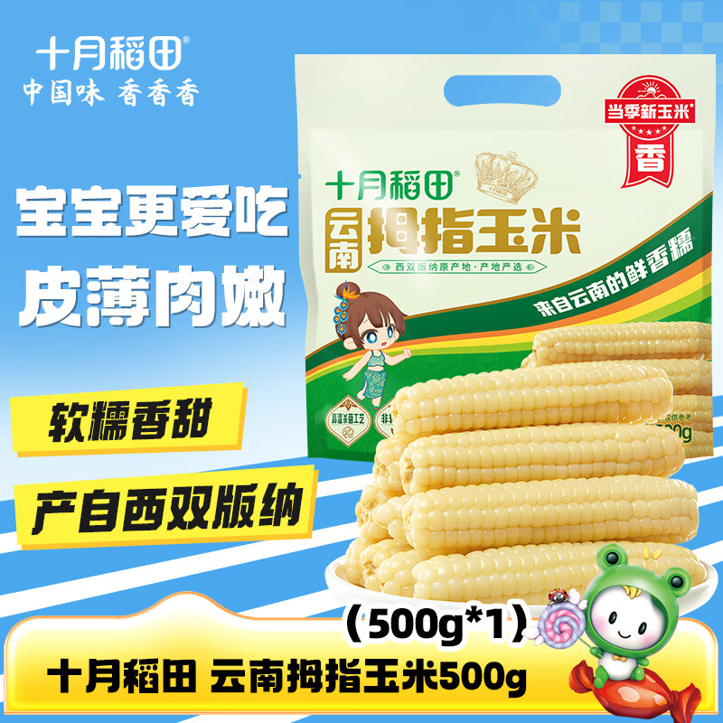 十月稻田 云南甜糯玉米 产自西双版纳 宝宝早餐 云南当季 拇指玉米500g*1袋