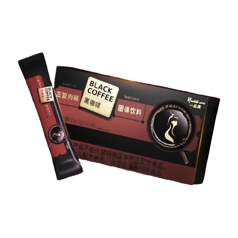 一品康左旋肉堿黑咖啡粉固體飲料 速溶黑咖啡 正品保障 1盒【2g*30袋】