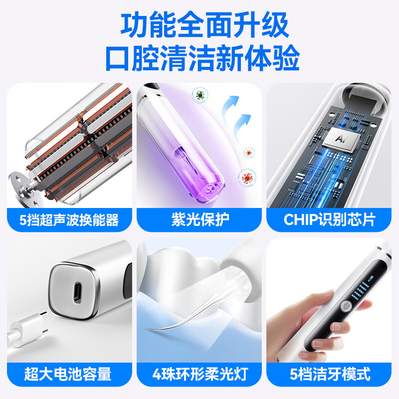 OES超声波电动洁牙器专业洗牙器清除黄牙石牙菌斑牙垢结石去除器去烟渍茶渍污垢神器工具家用节日礼物 【双明星推荐】900W超声波+5档+断电保护+礼品 老人父母亲爸爸妈妈实用生日礼物送长辈