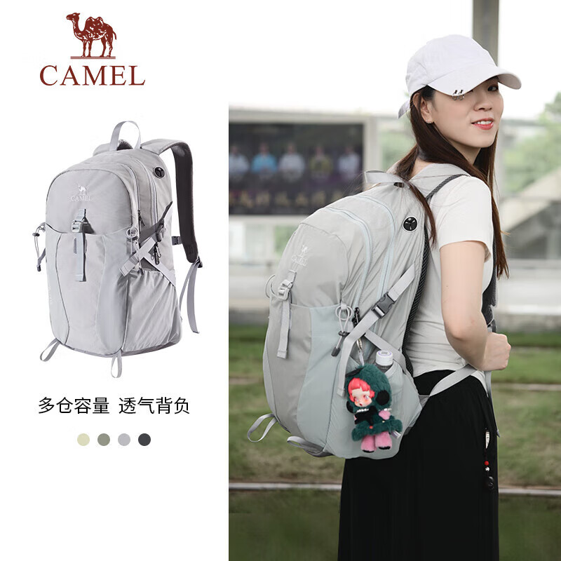 骆驼（CAMEL）双肩包登山包背包户外旅行徒步包旅游大容量学生书包  银绿色