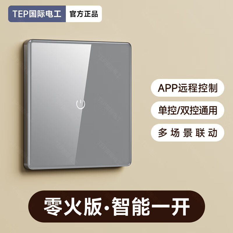 TEP國(guó)際電工智能語(yǔ)音聲控灰玻面板無(wú)線燈藍(lán)牙開關(guān) 【零火版】一開