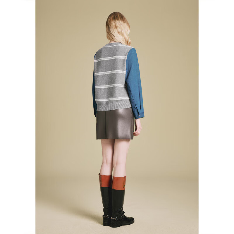 PSALTER诗篇专选2025年春季假两件式时尚减龄撞色拼接针织套头毛衫女 浅灰 XL 42