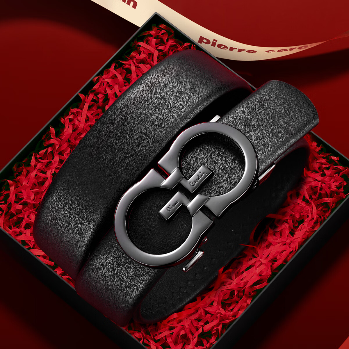 皮尔卡丹（pierre cardin）2025年最新款真皮皮带自动扣男时尚百搭男士腰带轻奢高端商务礼物 平纹枪色 专柜礼盒【真牛皮】 115cm