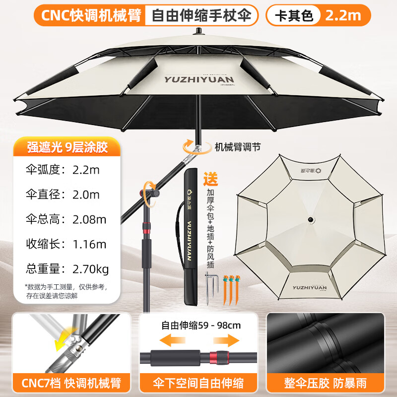 渔之源钓伞钓鱼伞专用大伞遮阳伞大号加固加厚结实抗风拐杖沙滩露营伞
