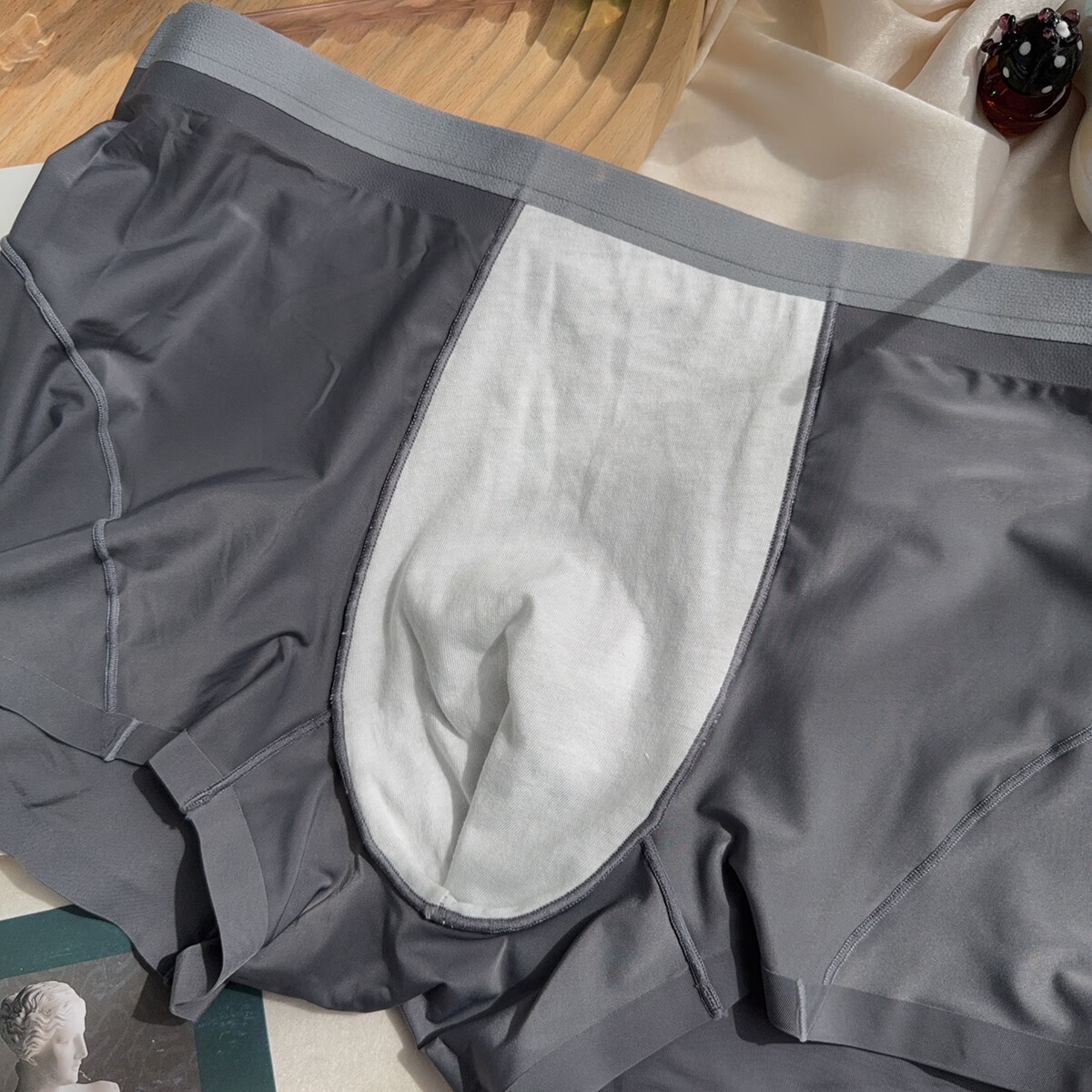 羅亨士情侣内裤冰丝薄款透气透明性感镂空网纱蕾丝无痕一男一女底裤衩 神秘黑诱惑 2条 L 男+女M码