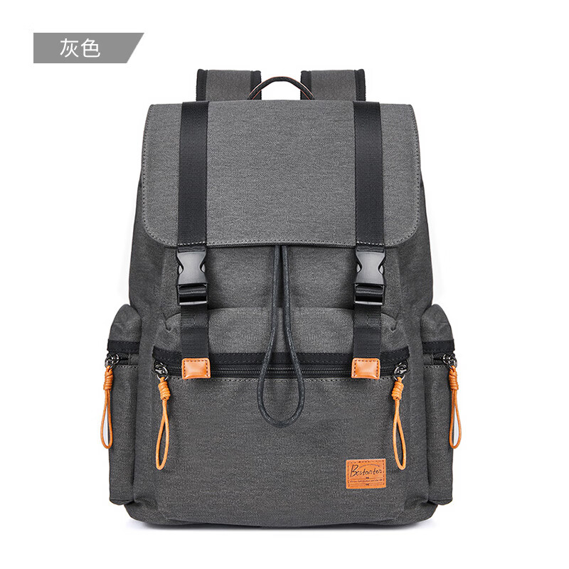 波斯丹頓（BOSTANTEN）復(fù)古男士帆布雙肩包大容量休閑旅行背包潮流書包大學(xué)生 灰色