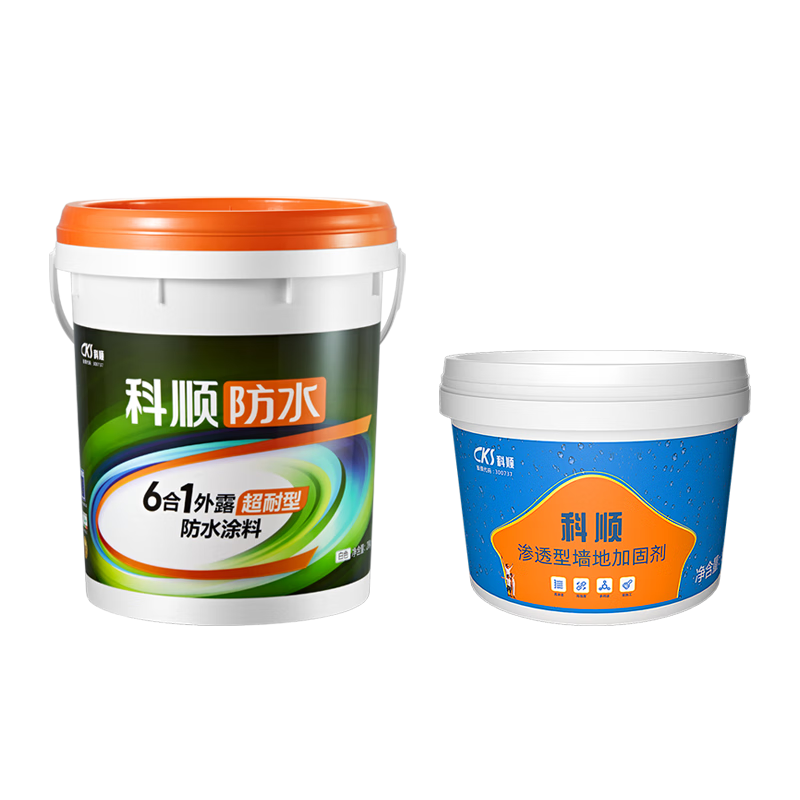 科順6合1超耐型防水涂料屋頂漏水裂縫堵漏膠外墻填縫耐冰凍耐高溫暴曬 白色套裝 25kg 防水涂料+加固劑