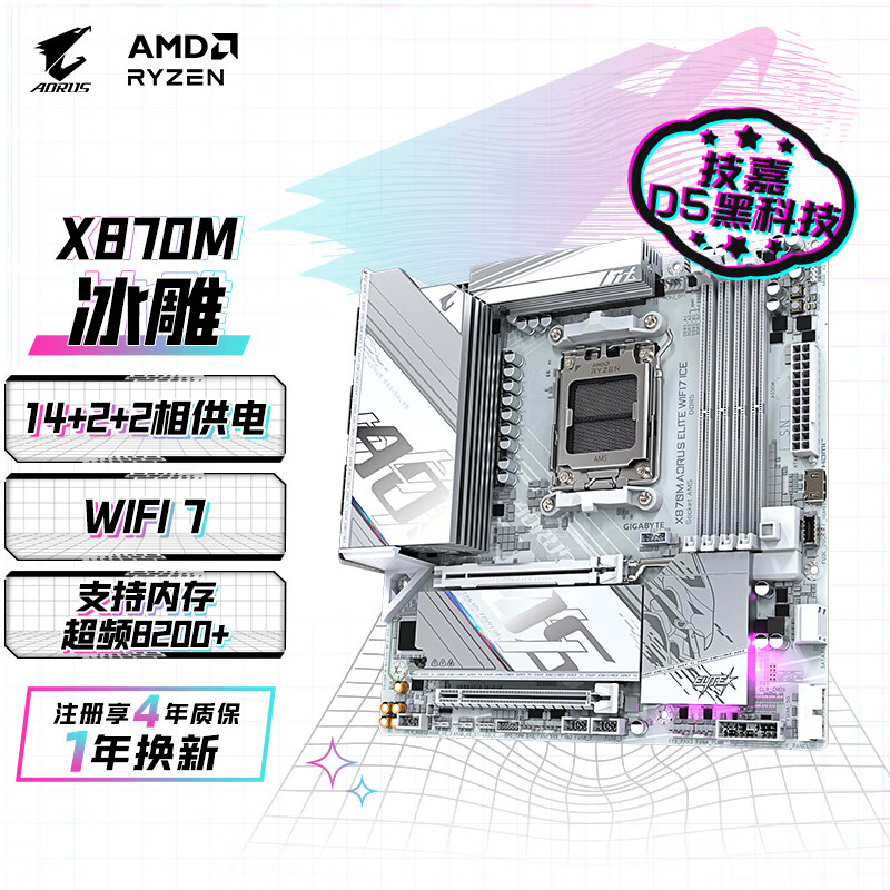 技嘉 冰雕X870M AORUS ELITE WIFI7 ICE DDR5 图 2