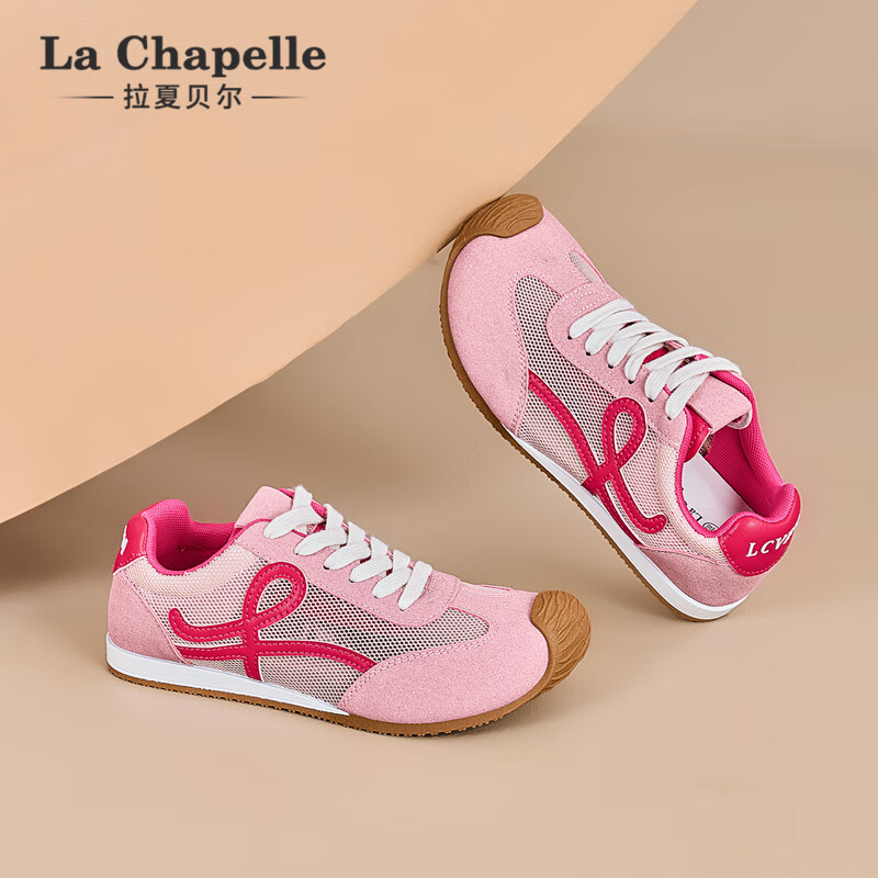 拉夏贝尔（La Chapelle）女鞋板鞋女厚底百搭潮流休闲小白鞋低帮轻便运动鞋子女 粉色-XZX0865TW 38